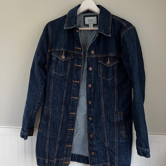 Long Semi Fitted Dark Jean Jacket - Picture 1 of 3